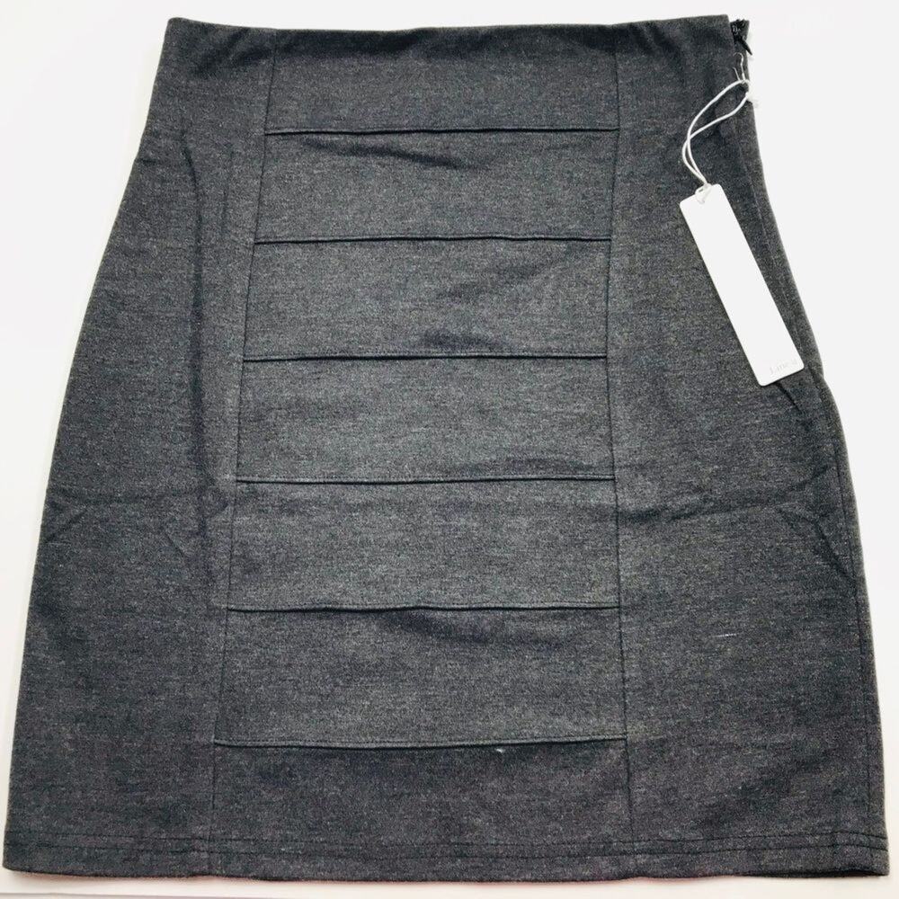 Line & Dot Stretch Pencil Mini Skirt Charcoal Gray Large